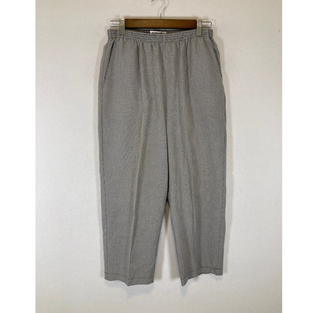 Dark Academia Alfred Dunner Women 12P Black White Houndstooth Elastic Waist Pant